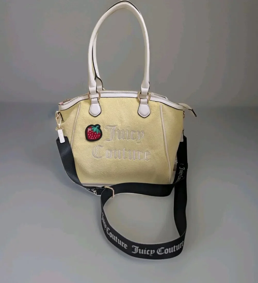 Juicy Couture Sweet N Juicy Apple Tote Yellow Terry Strawberry Bag Purse New